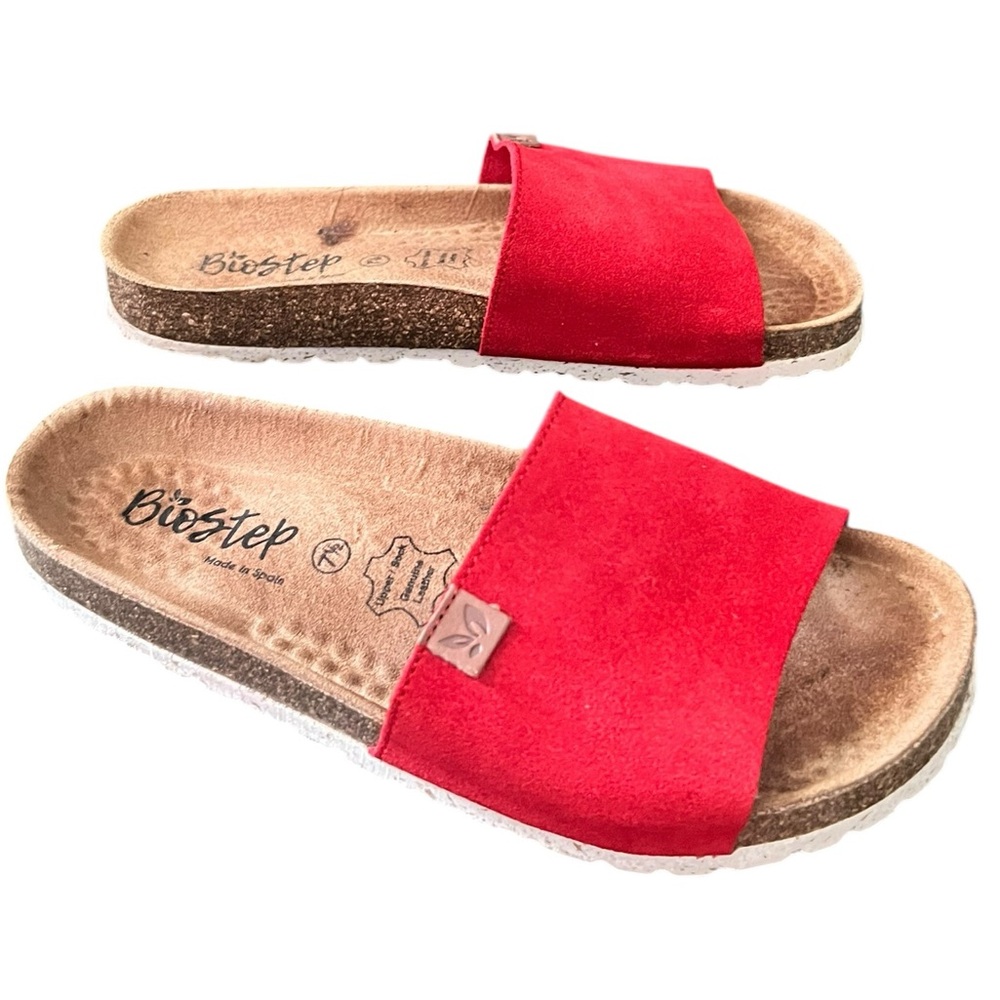Women's BioStep Leather Red Slide Sandals Size 7.5